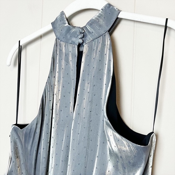 1.State NWT Metallic Dot Halter Mini Dress Medium silver tiered cocktail party - Picture 7 of 12